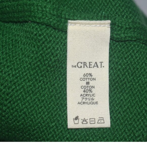The GREAT. Scallop Sophomore Cardigan Sweater Green Cream Balloon Sleeves 2 M - Picture 6 of 10